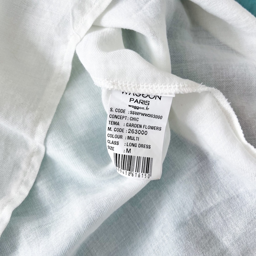 Waggon Paris | Maxi Tropical Summer Spring Dress White Turquoise M - Picture 13 of 17